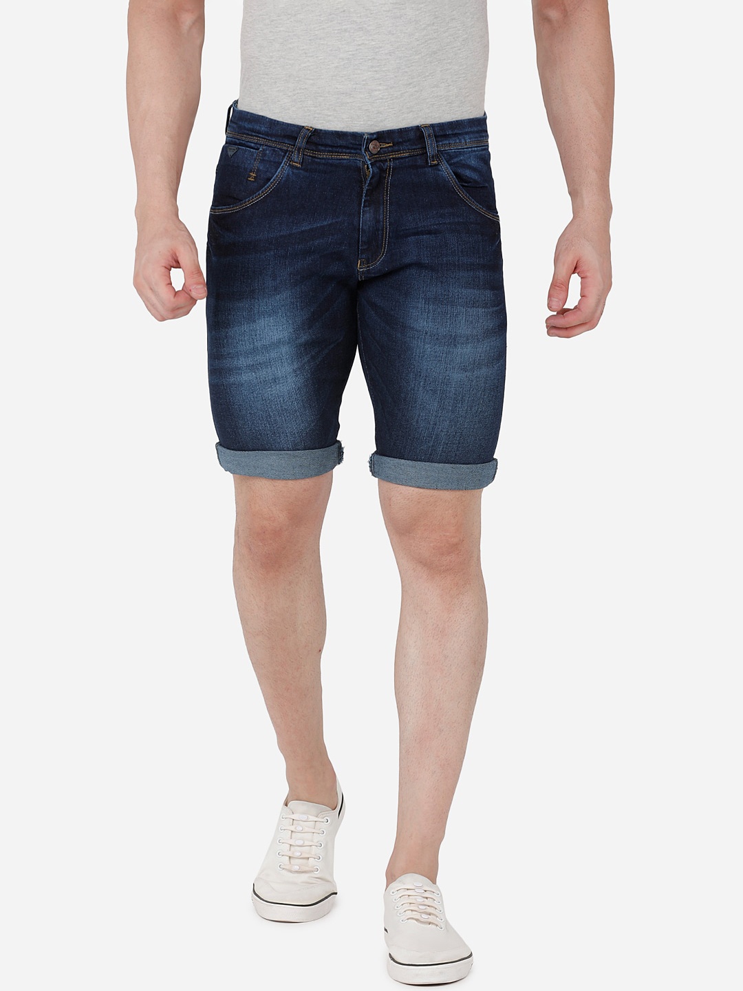 

beevee Men Blue Washed Denim Shorts