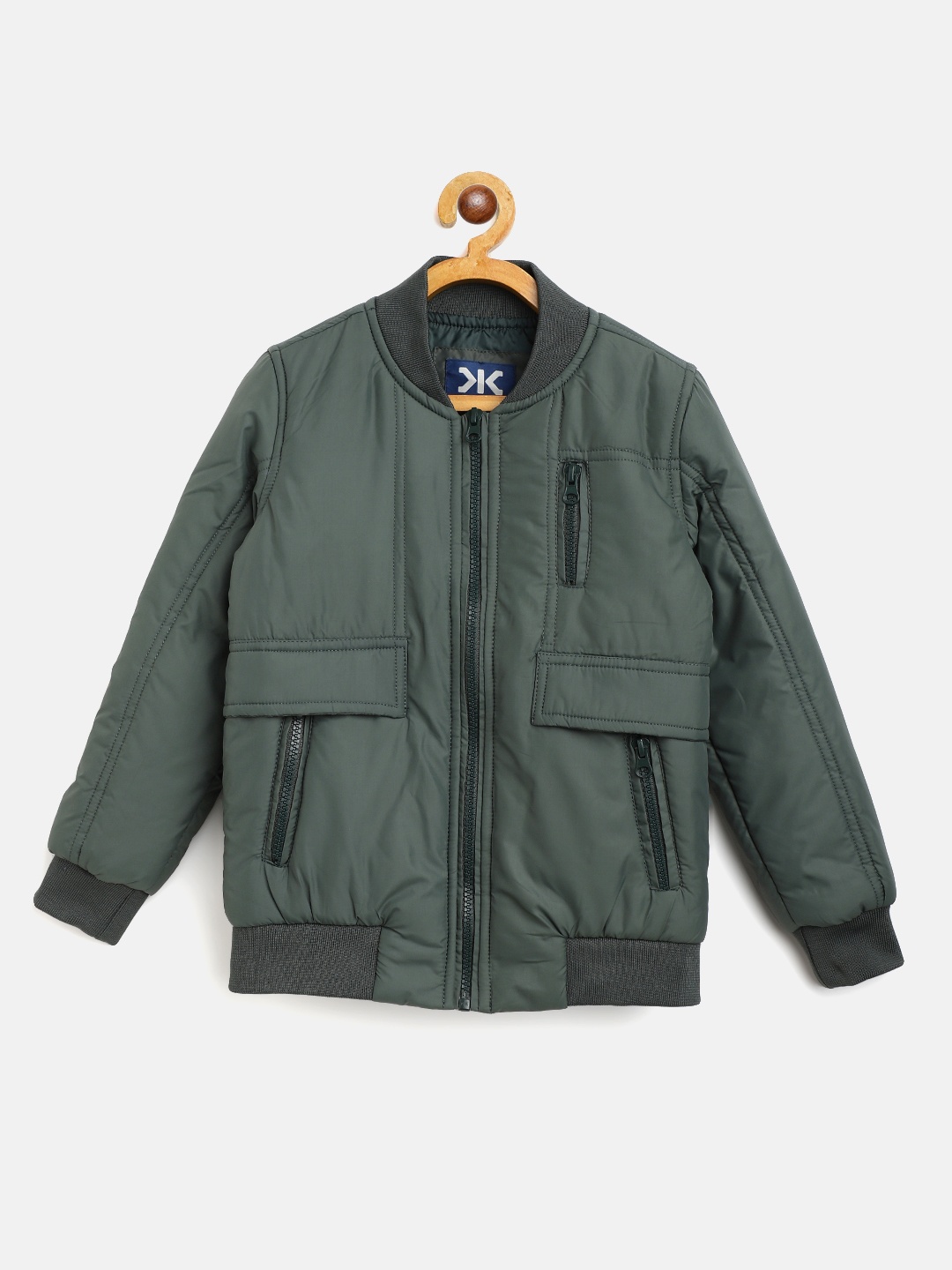 

Killer Boys Olive Green Solid Padded Bomber Jacket