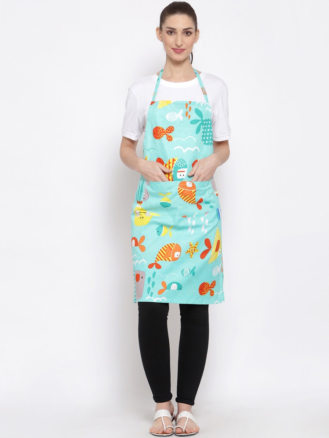 

KLOTTHE Adult Mint Green & Orange Printed Apron