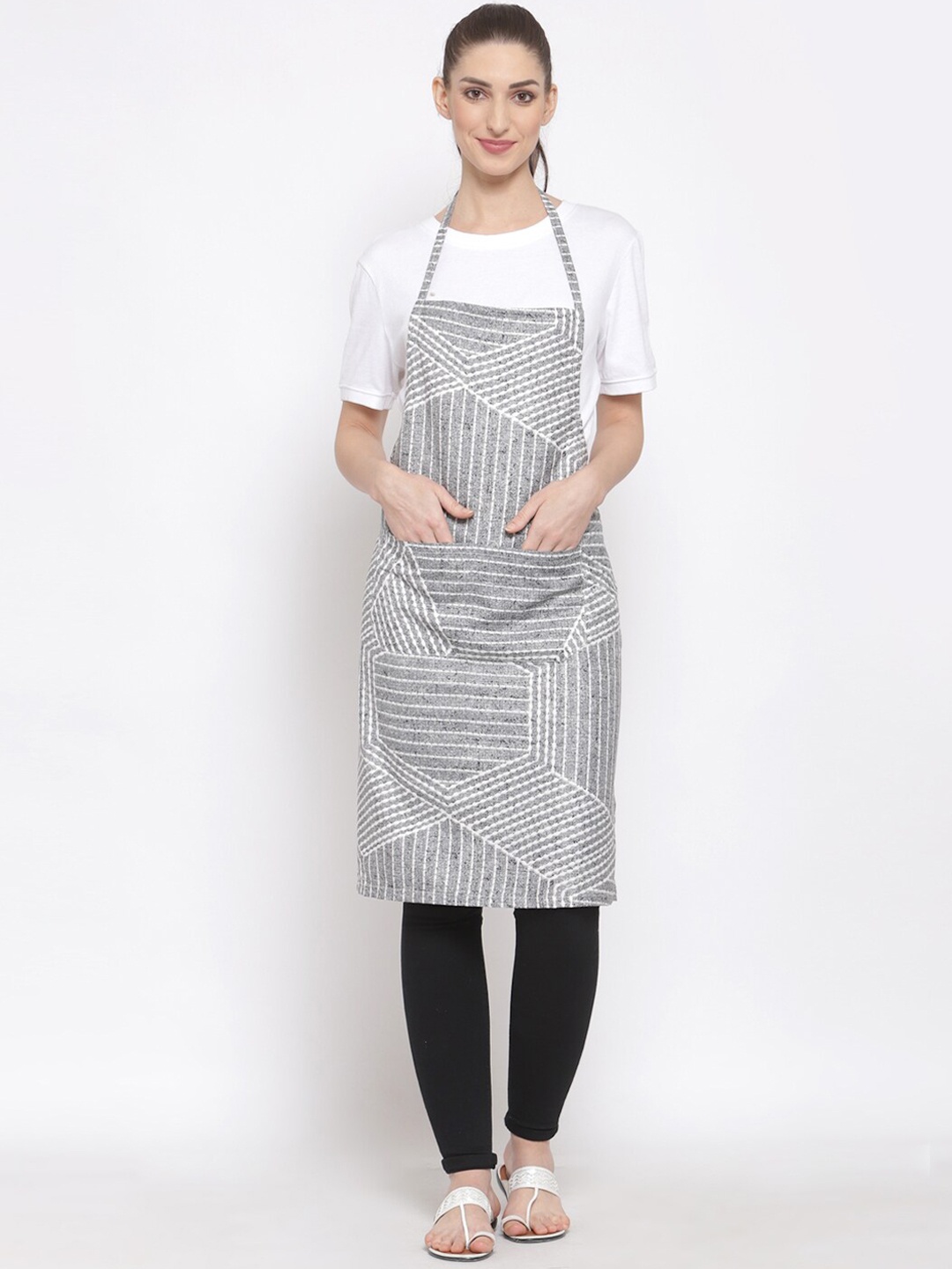 

KLOTTHE Unisex Grey & White Printed Apron