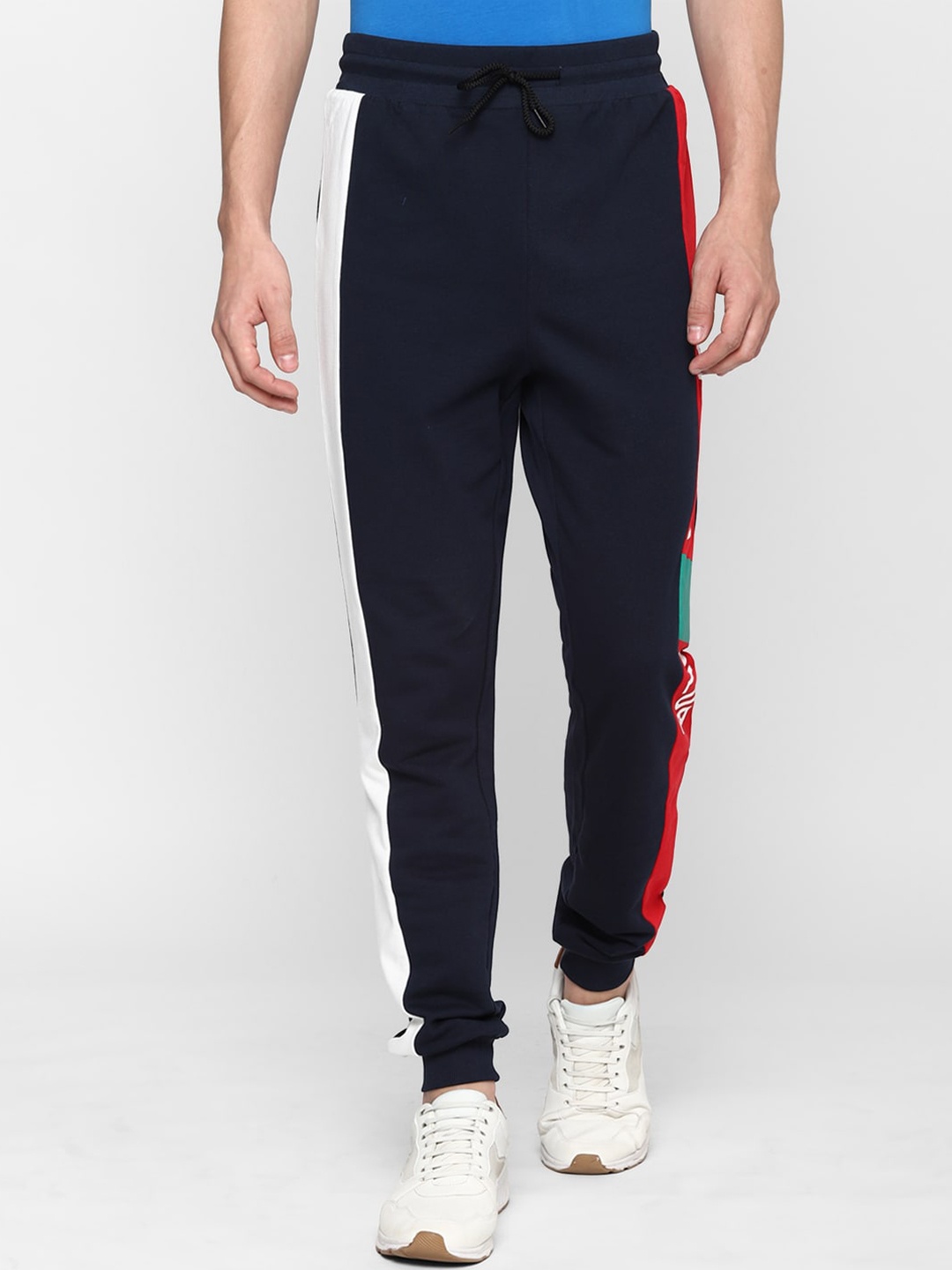 

FOREVER 21 Men Navy Blue Printed Track Pants