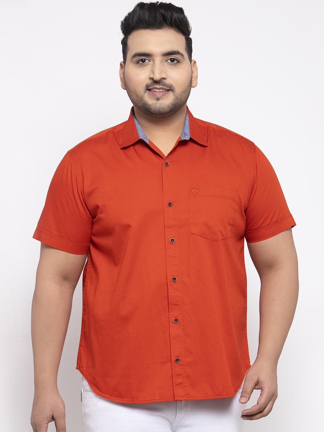 

plusS Men Rust Orange Opaque Casual Shirt