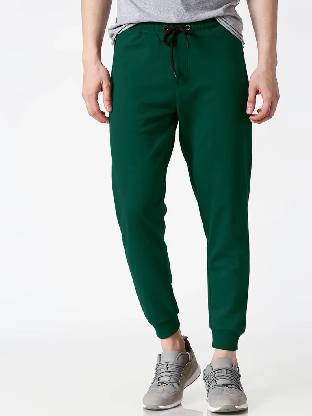 

Bewakoof Men Green Solid Slim-Fit Cotton Joggers