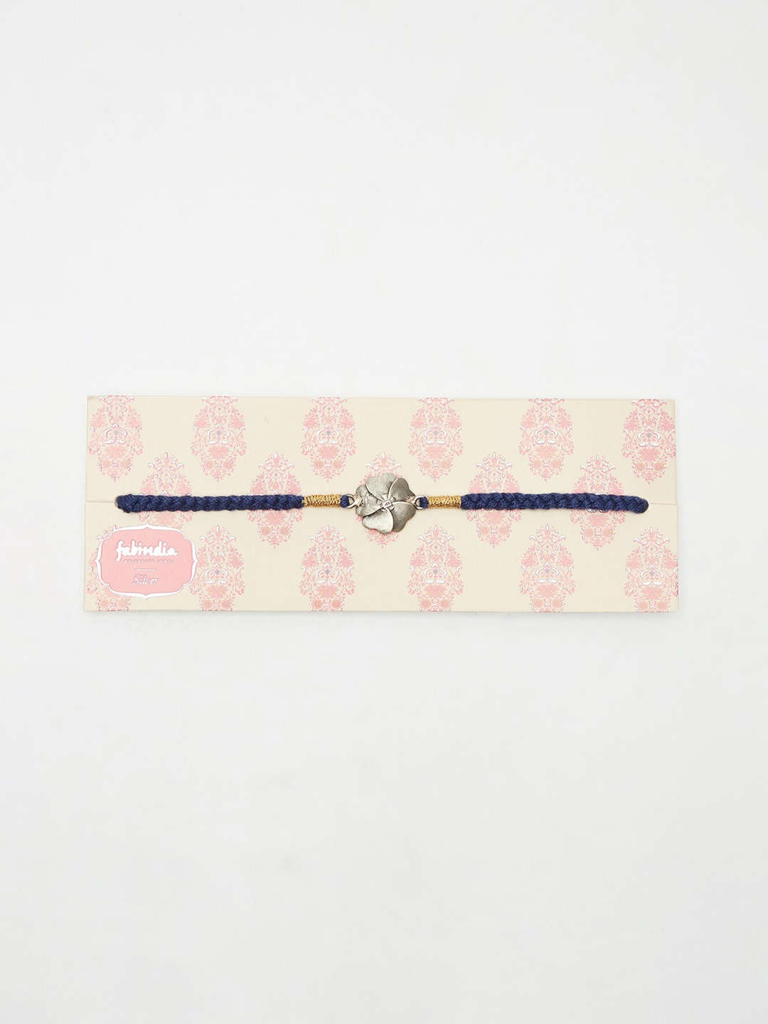

Fabindia Blue & Silver-Toned Floral Rakhi