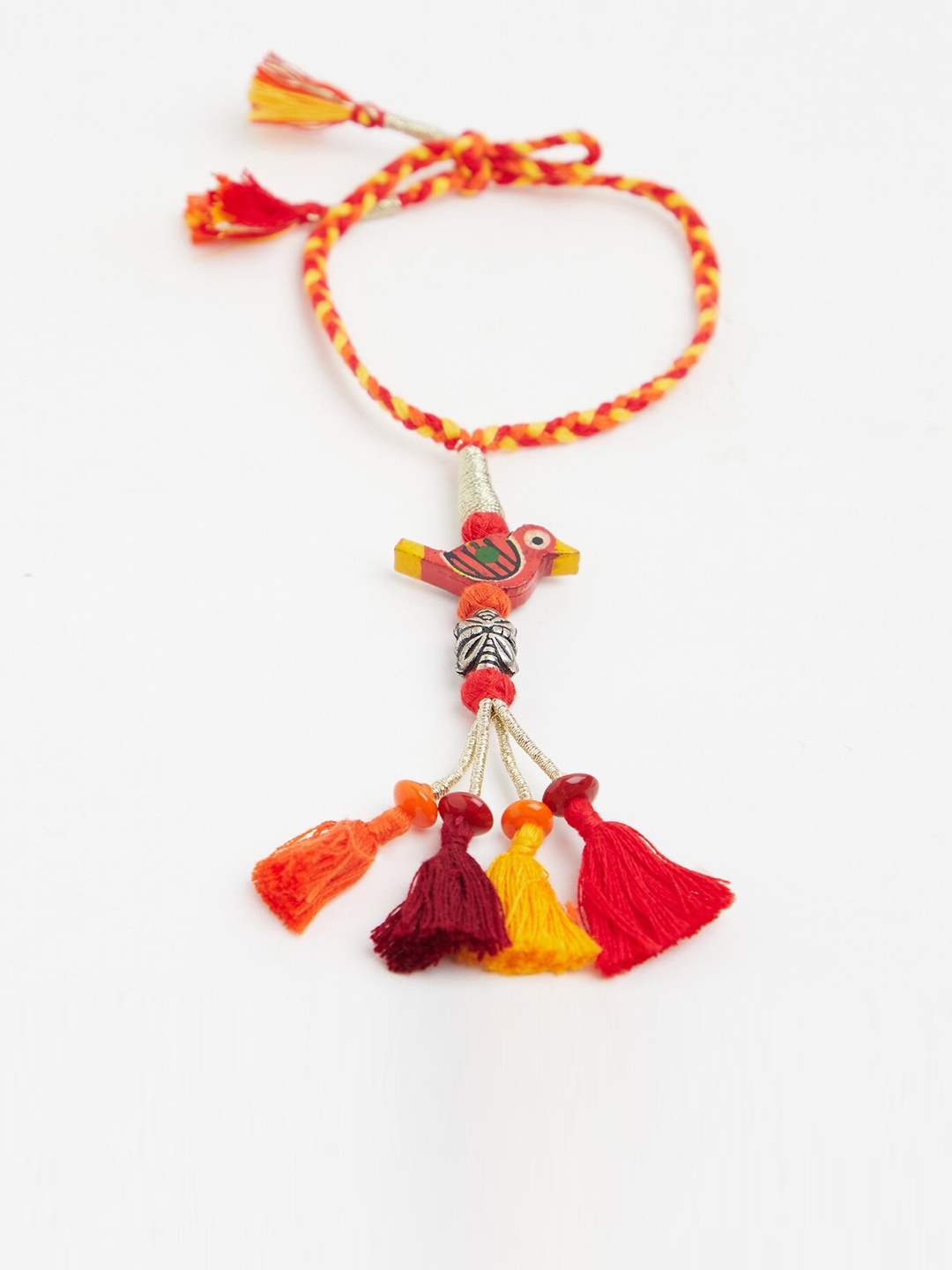 

Fabindia Red & Yellow Bird Latkan Rakhi
