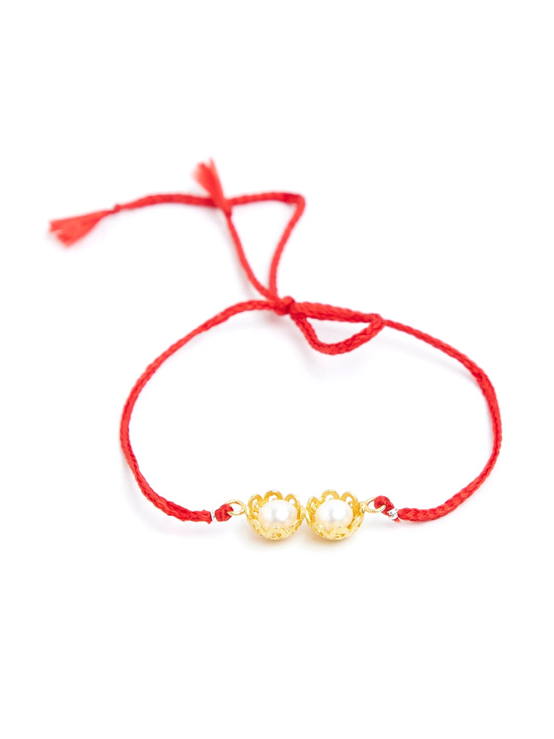 

Fabindia Gold-Toned Beaded Red Thread Beaded Rakhi, White