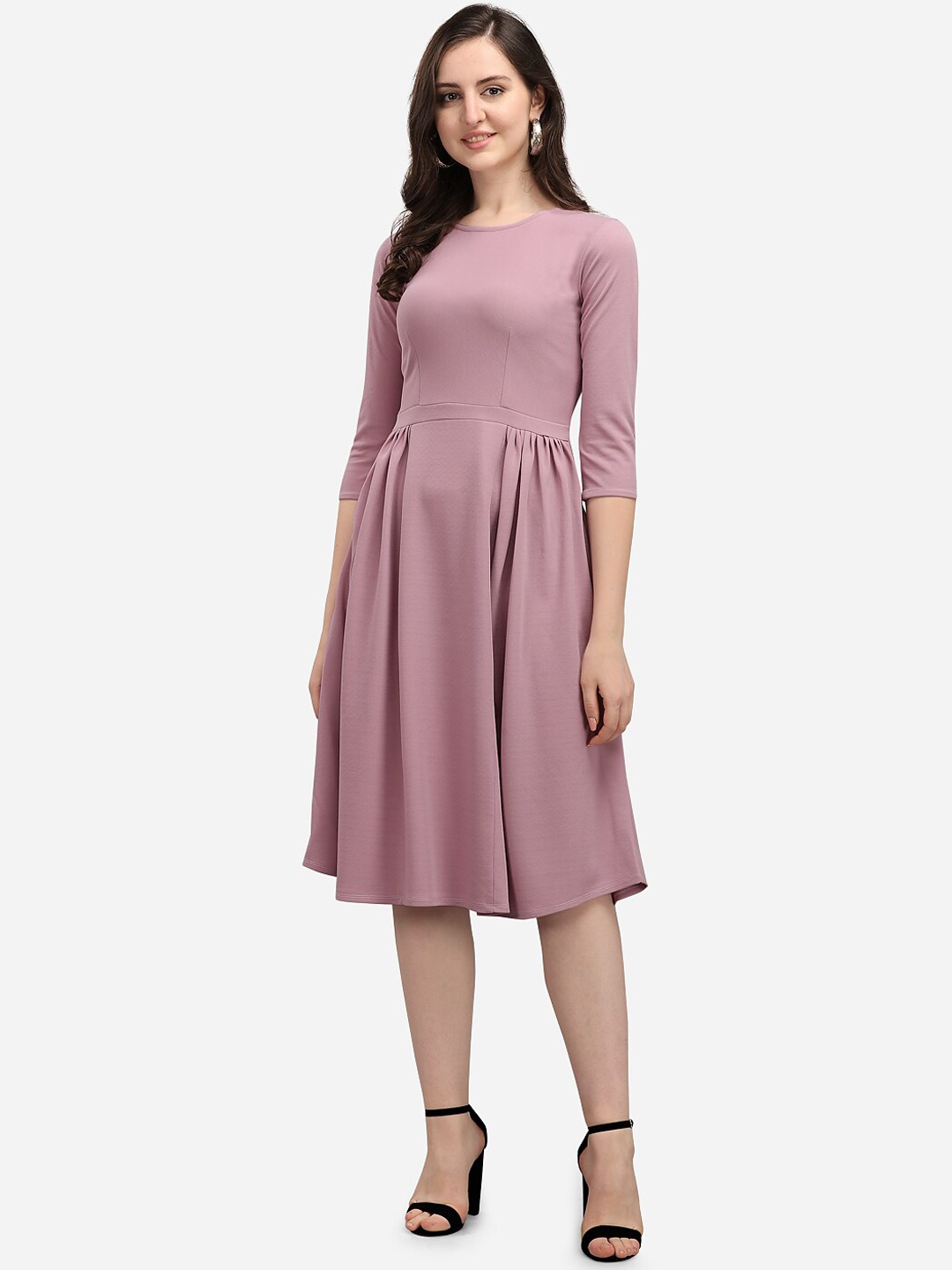 

PURVAJA Women Mauve Solid Fit & Flare Dress