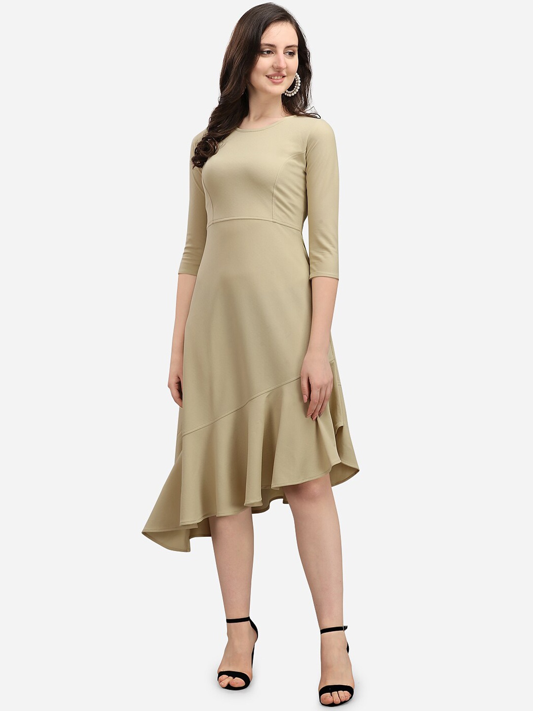 

PURVAJA Women Olive Green Fit& Flare Midi Dress
