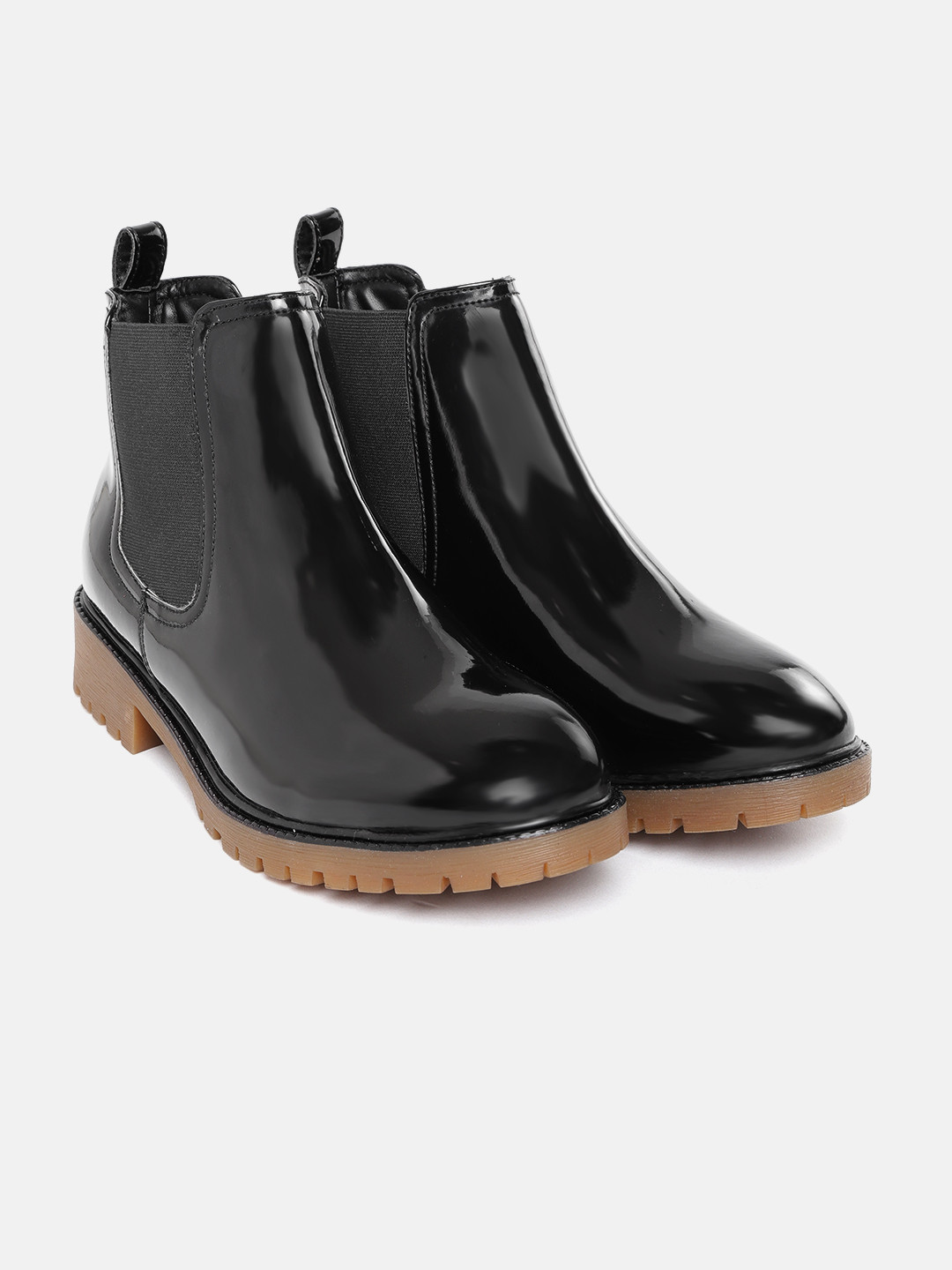 

DressBerry Women Black Mid-Top Patent Finish Chelsea Boots