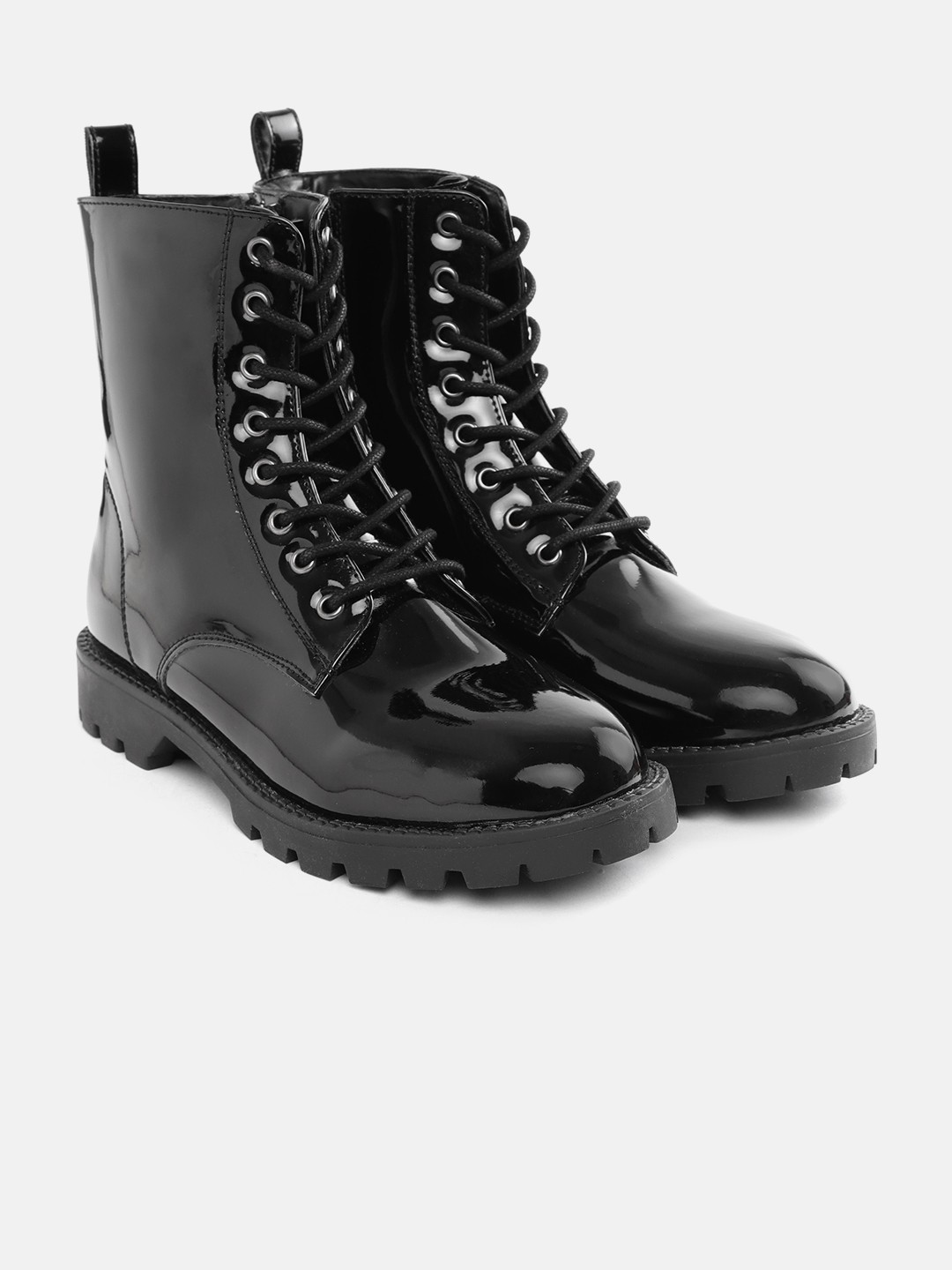 

DressBerry Women Black Glossy Finish Mid-Top Flat Boots