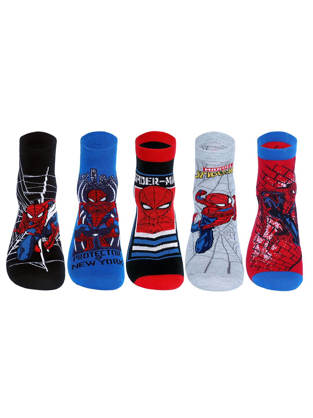

Supersox Men Pack Of 5 Disney Spiderman Character Cotton Ankle-Length Socks, Red