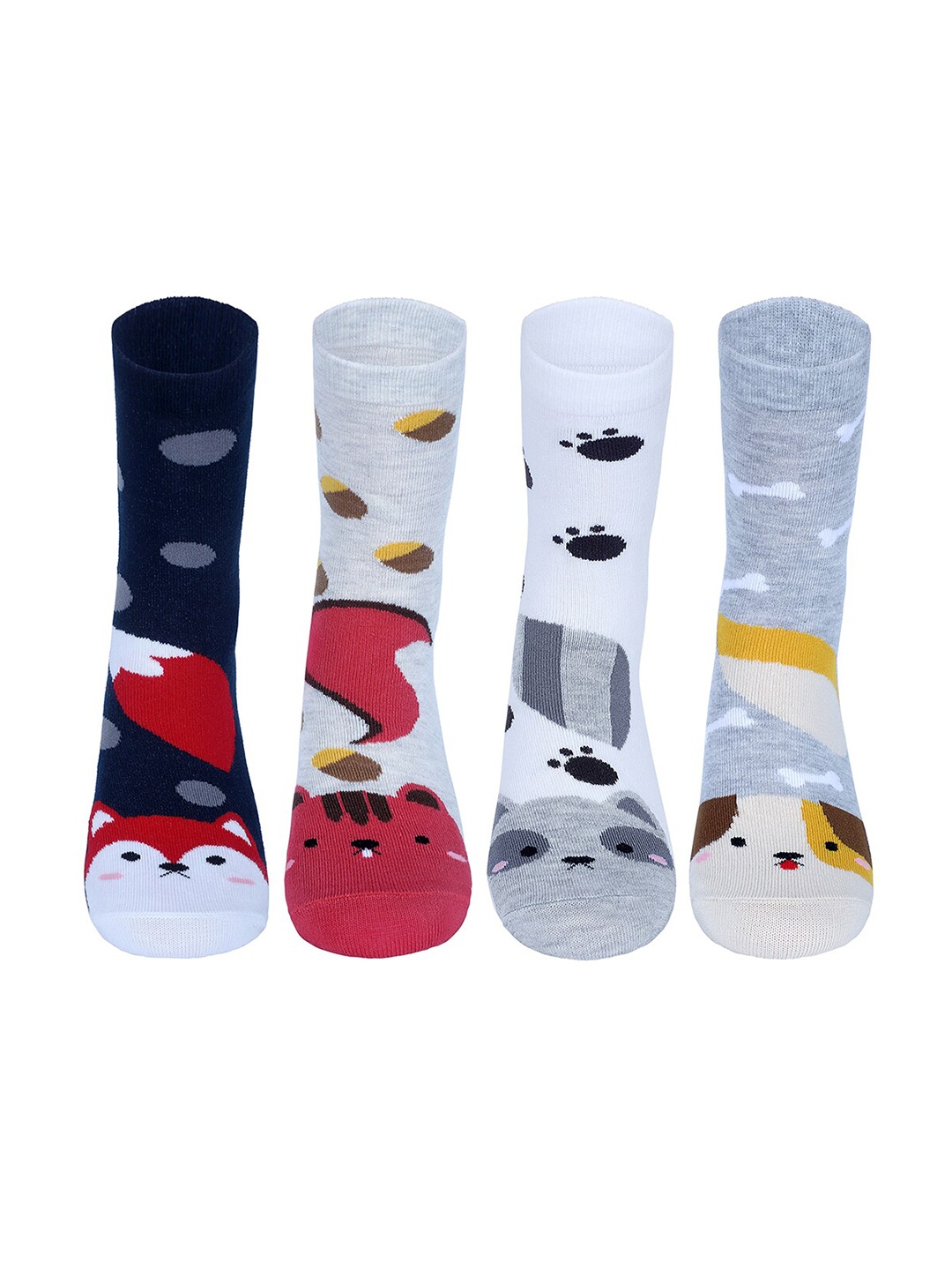 

Supersox Women Pack Of 4 Patterned Combed Cotton Above Ankle-Length Socks, White