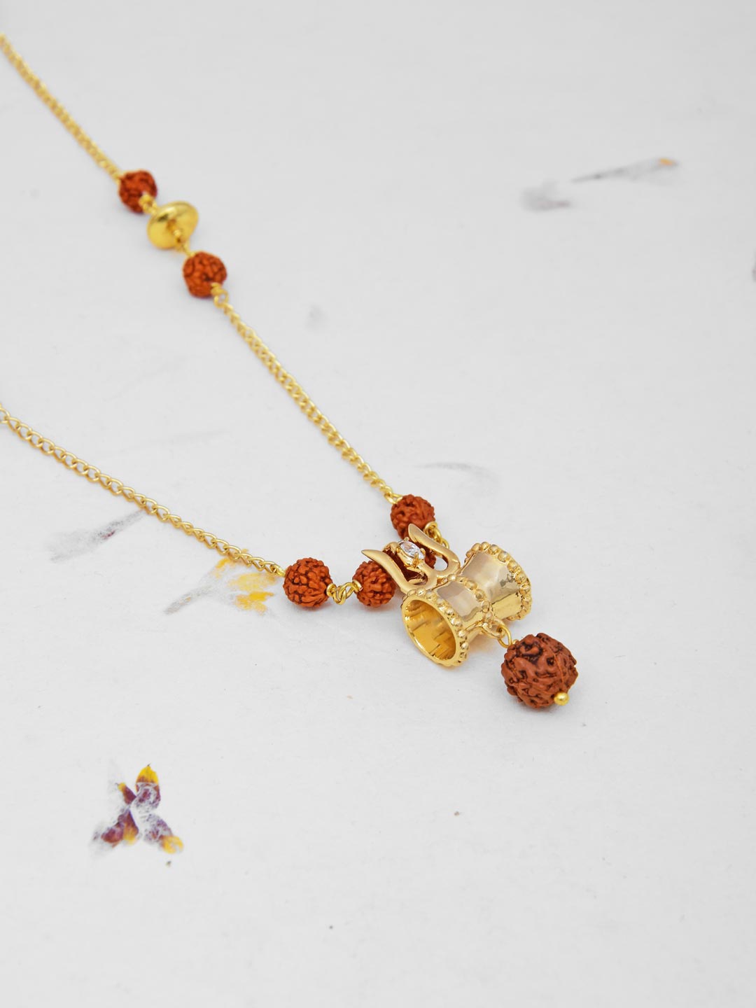 

Tistabene Gold-Plated and Brown Shivay Trishul Damru Rudraksha Pendant