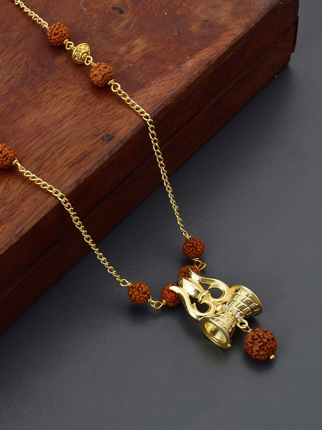 

Tistabene Men Gold-Plated & Brown Beaded Pendant With Chain