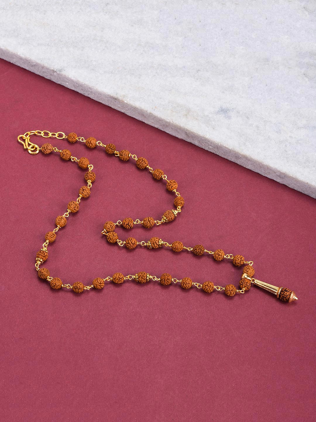 

Tistabene Men Gold-Plated Brown Beaded Gada Pendant With Chain