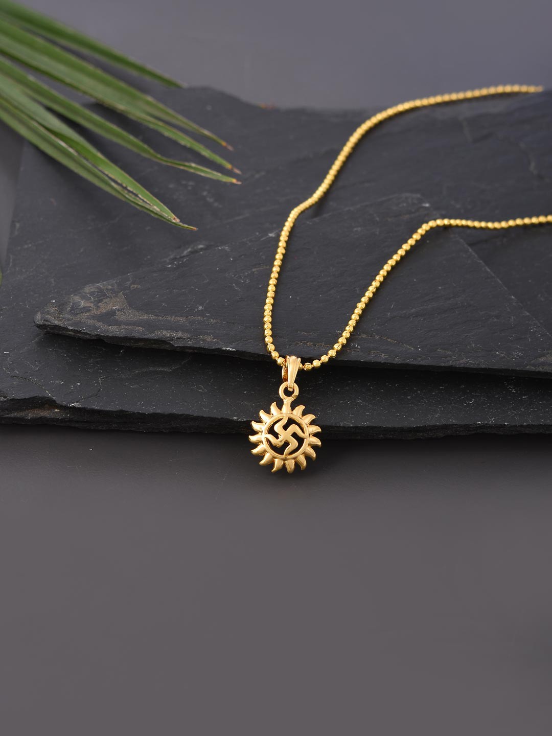 

Tistabene Gold-Toned Gold-Plated Swastik Pendant With Chain