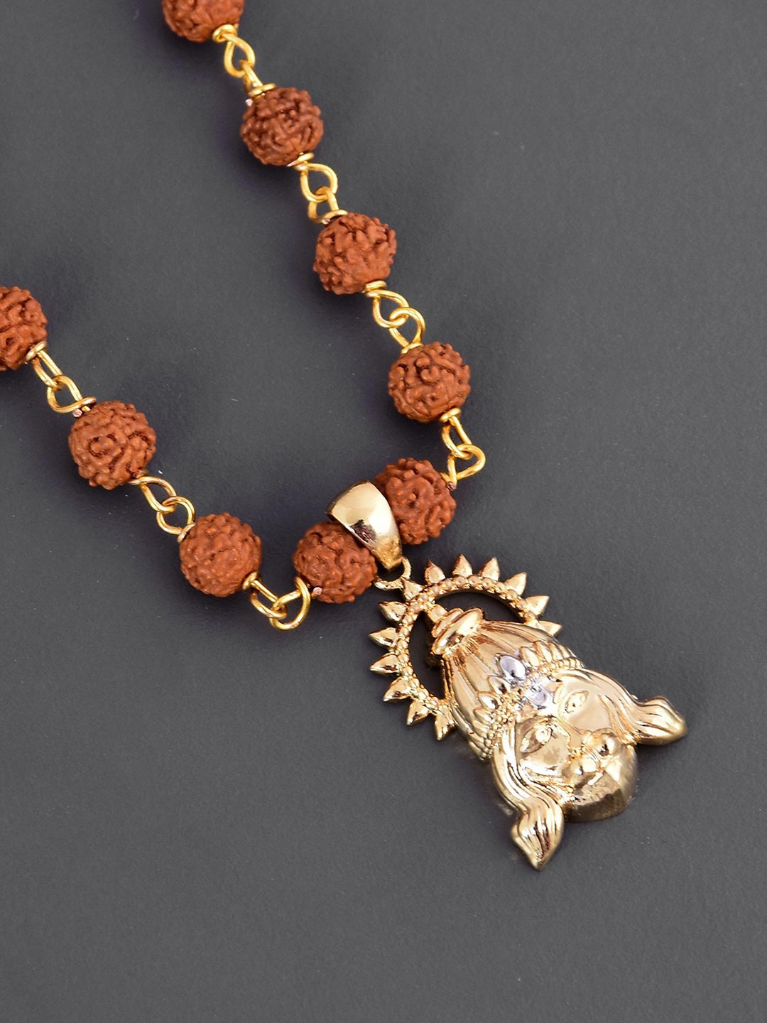 

Tistabene Men Gold-Plated & Brown Beaded Pendant With Chain