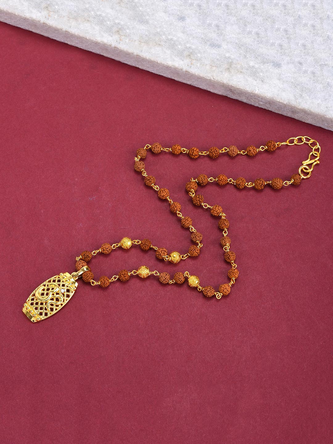 

Tistabene Gold-Plated Jali Work Design Pendant With Beaded Chain