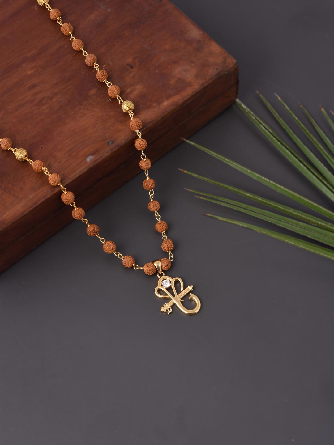 

Tistabene Men Gold-Plated Brown Beaded Ganpati Pendant With Chain