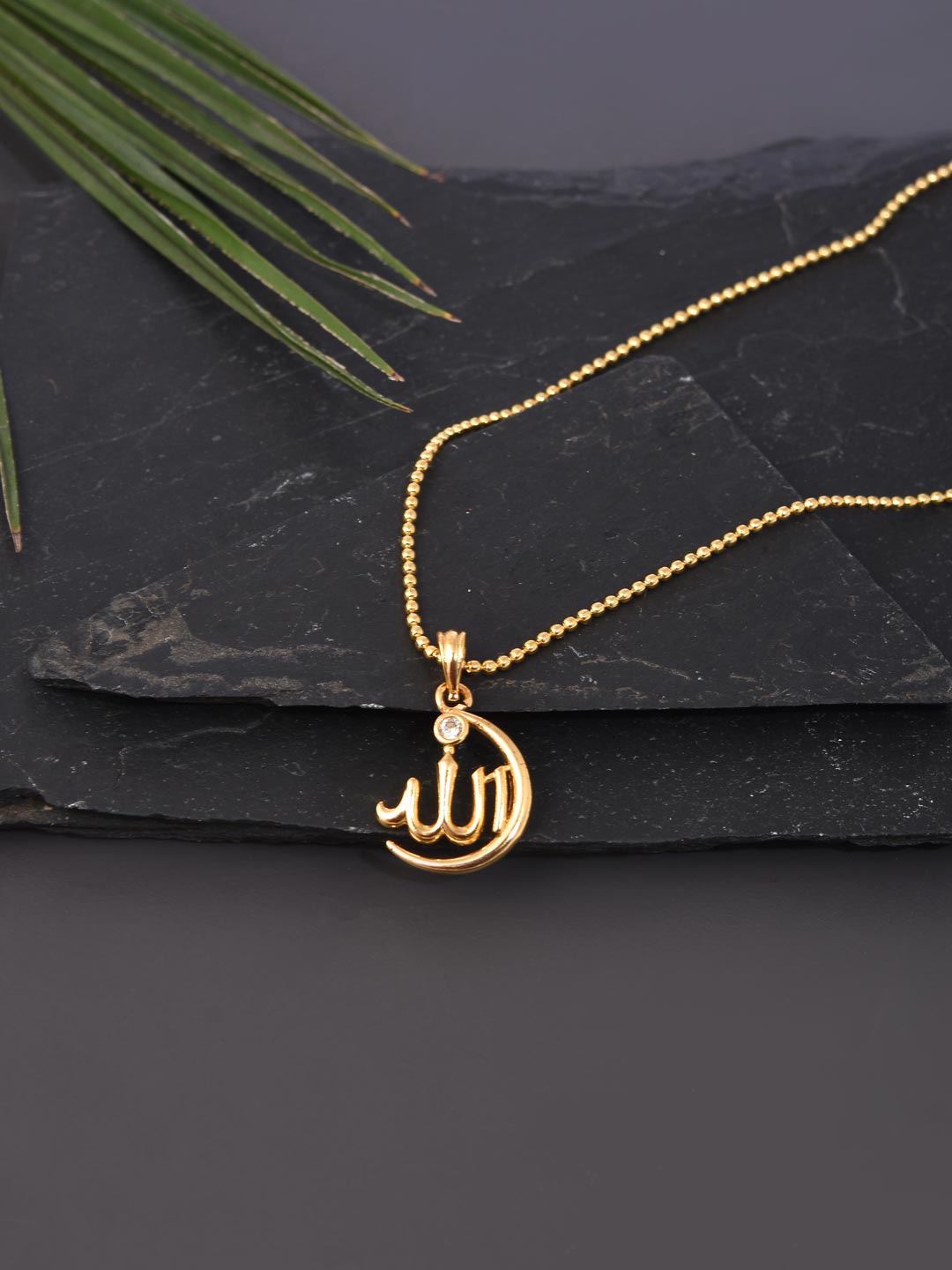 

Tistabene Men Gold-Plated White Stone-Studded Allah Pendant With Chain