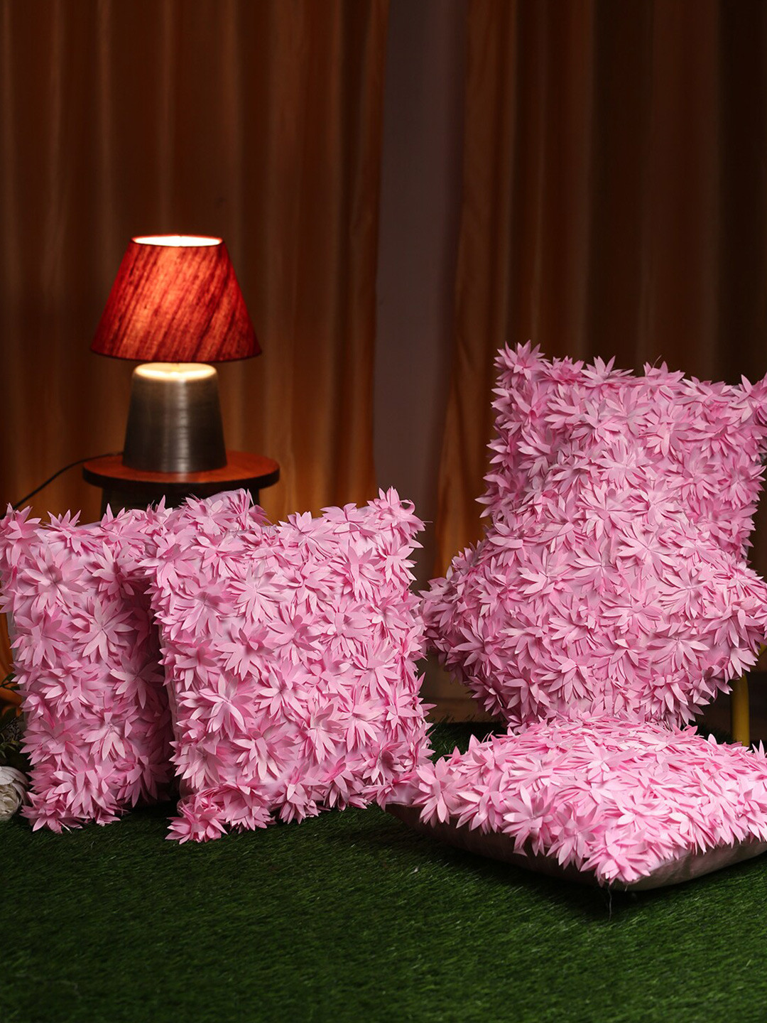 

HOSTA HOMES Pink Set of 5 Floral Embellished Square Cushion Covers