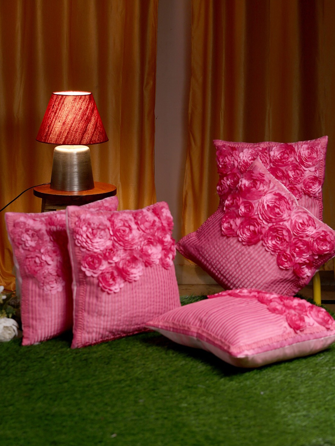

HOSTA HOMES Pink Set of 5 Floral Square Cushion Covers
