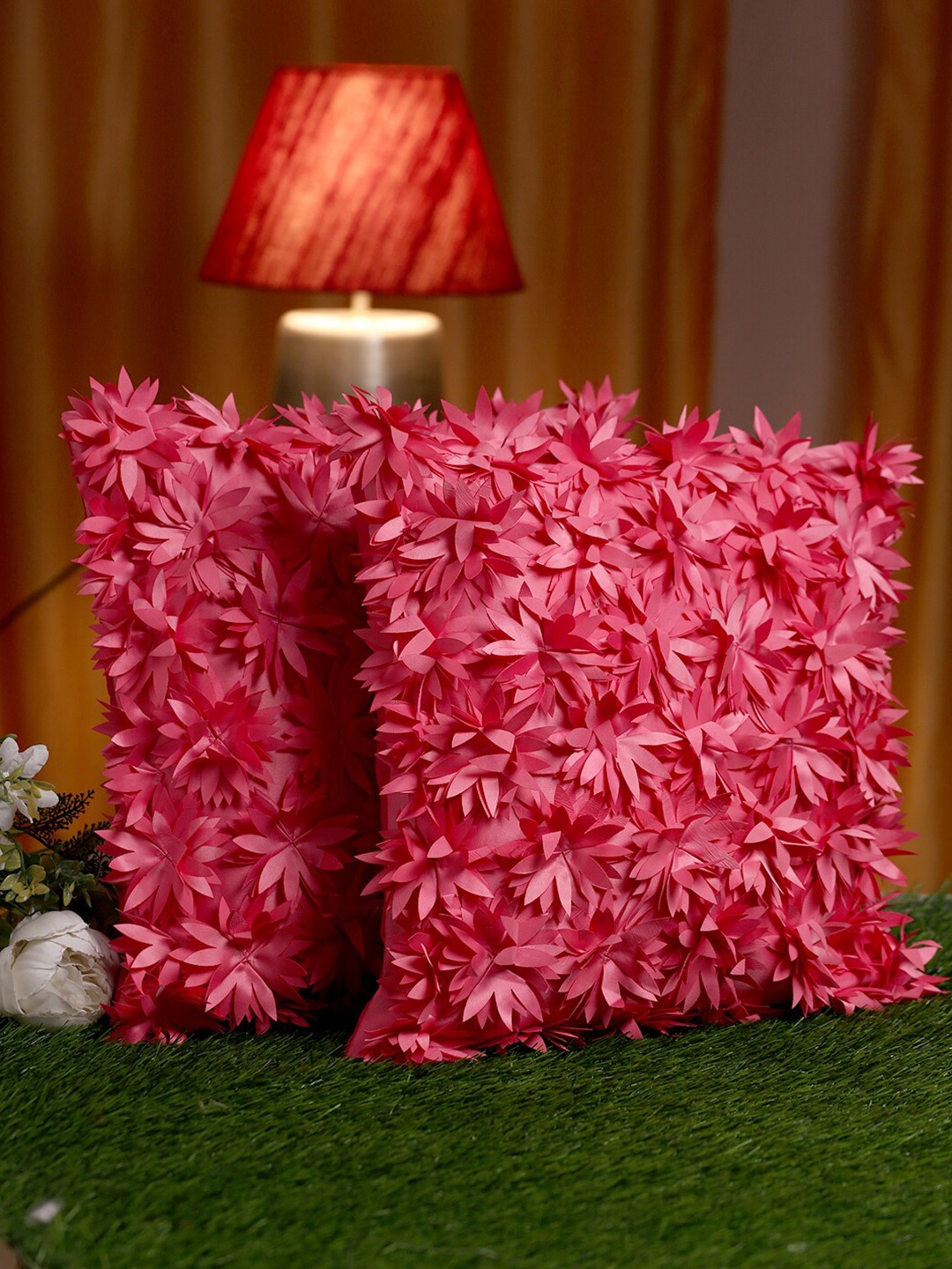 

HOSTA HOMES Pink Set of 2 Embellished Square Cushion Covers