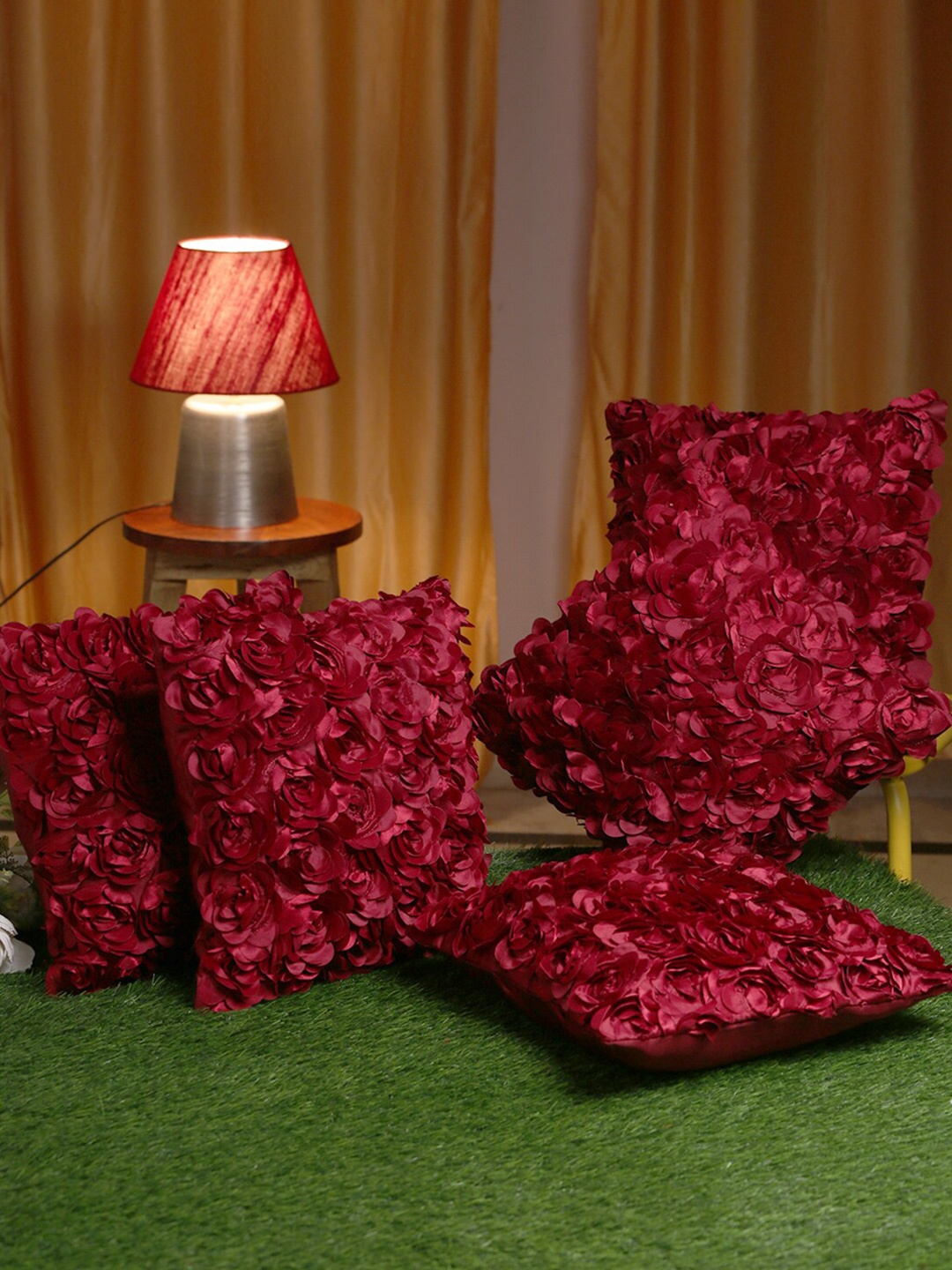 

HOSTA HOMES Maroon Set of 5 Embellished Square Cushion Covers
