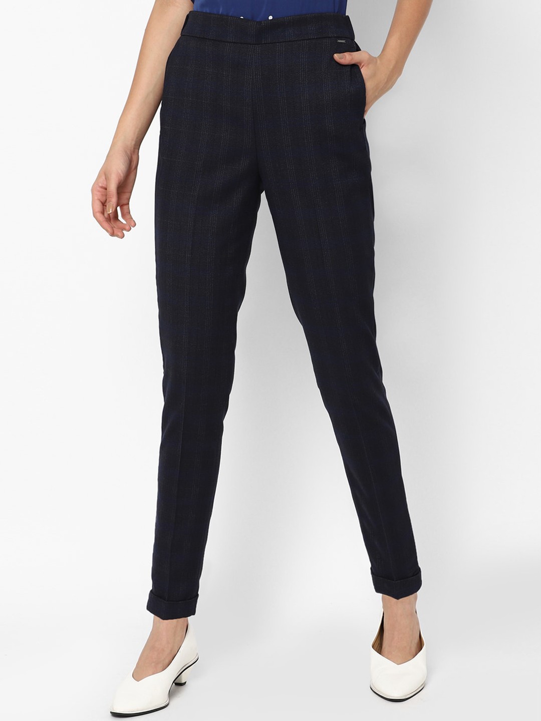 

Allen Solly Woman Women Black Checked Trousers