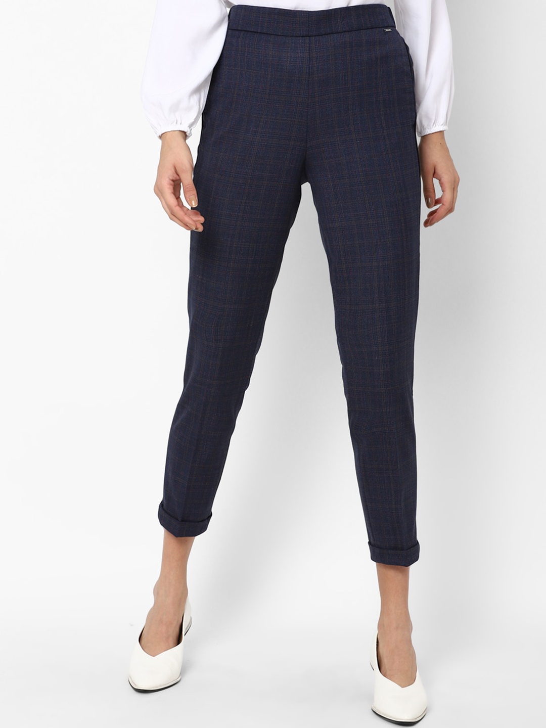 

Allen Solly Woman Women Navy Blue Checked Trousers