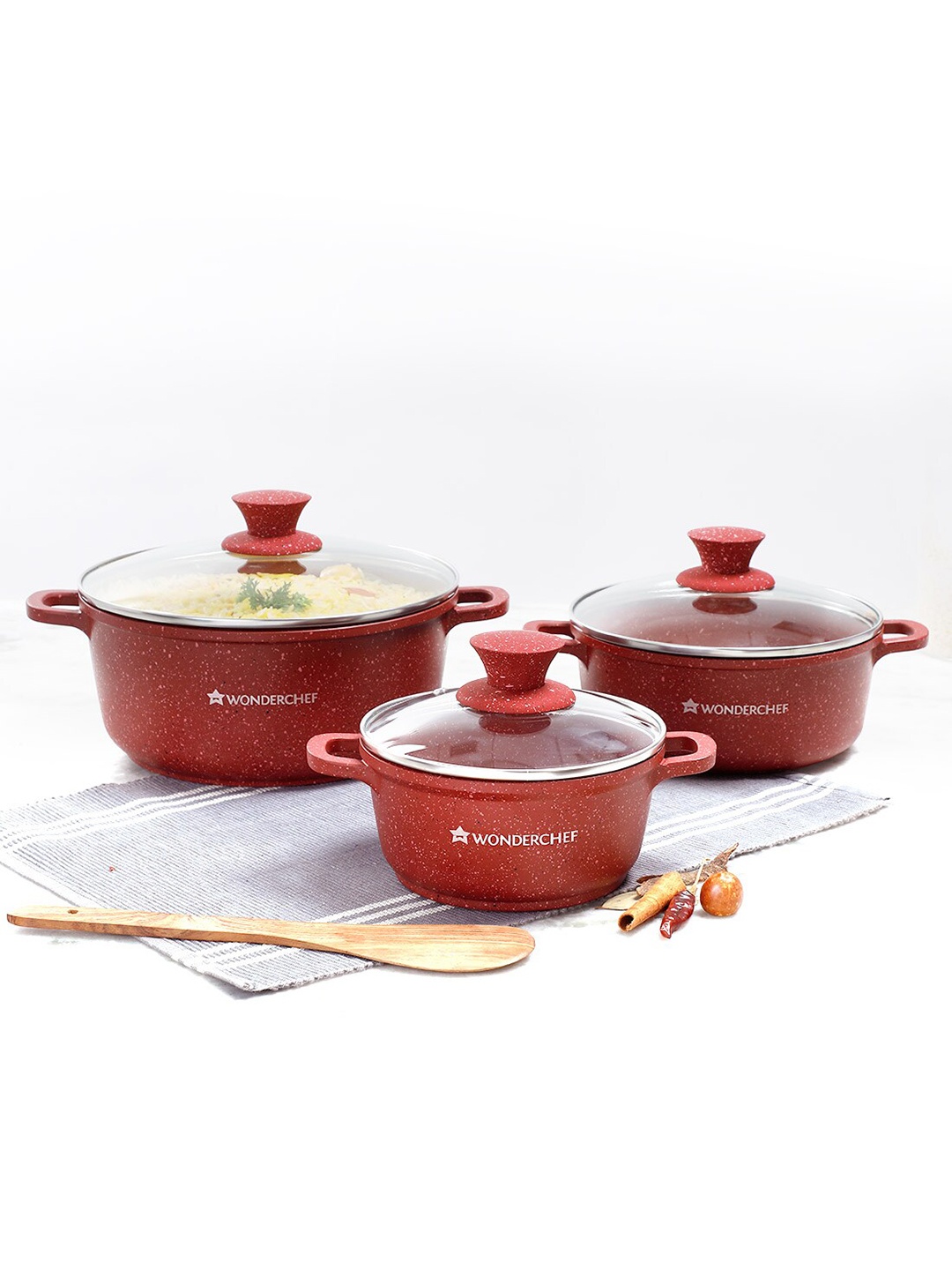 

Wonderchef Set of 3 Red Granite Die-Cast Casseroles