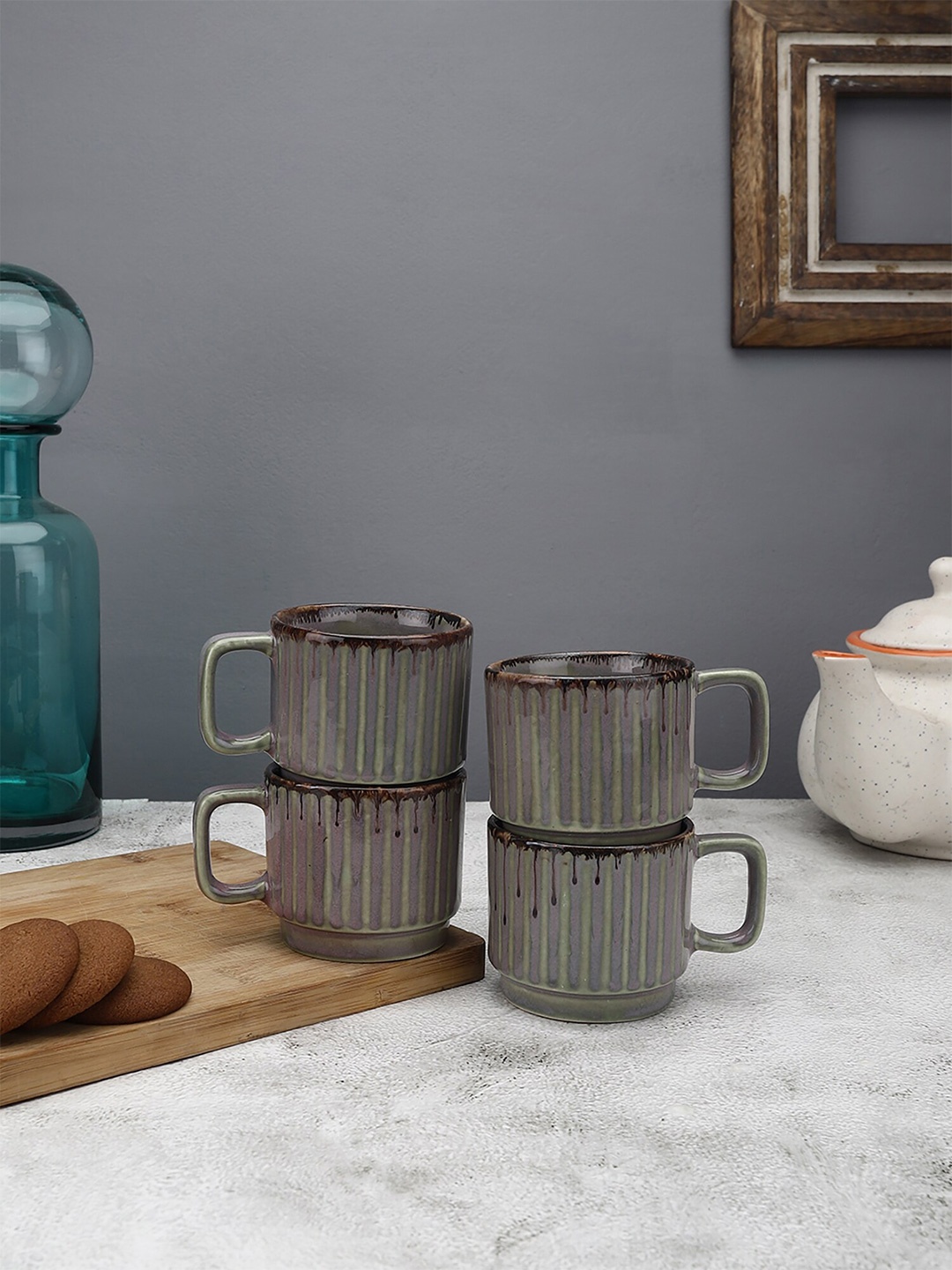 

MIAH Decor Set of 6 Brown Handcrafted Textured Ceramic Glossy Cups