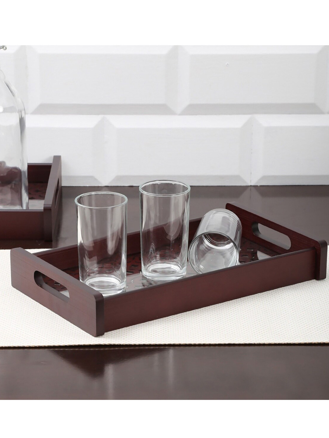 

Home Centre Brown Laser Cut Wooden Handle Tray