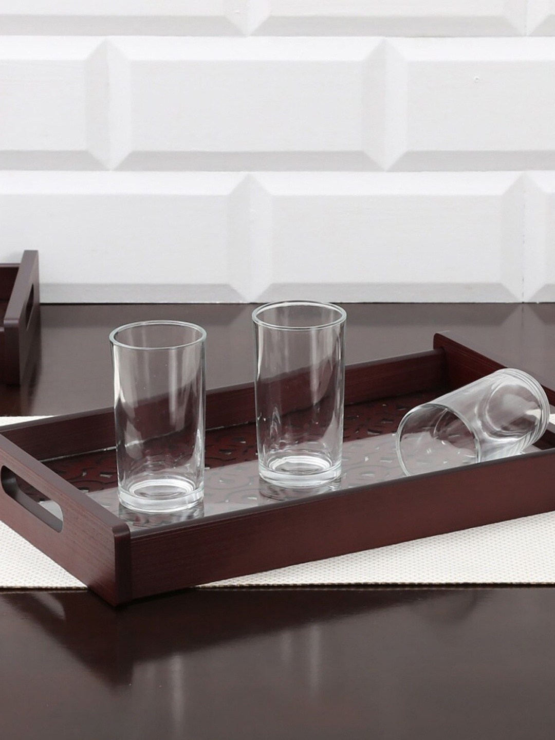 

Home Centre Brown Laser Cut Wooden Handle Tray