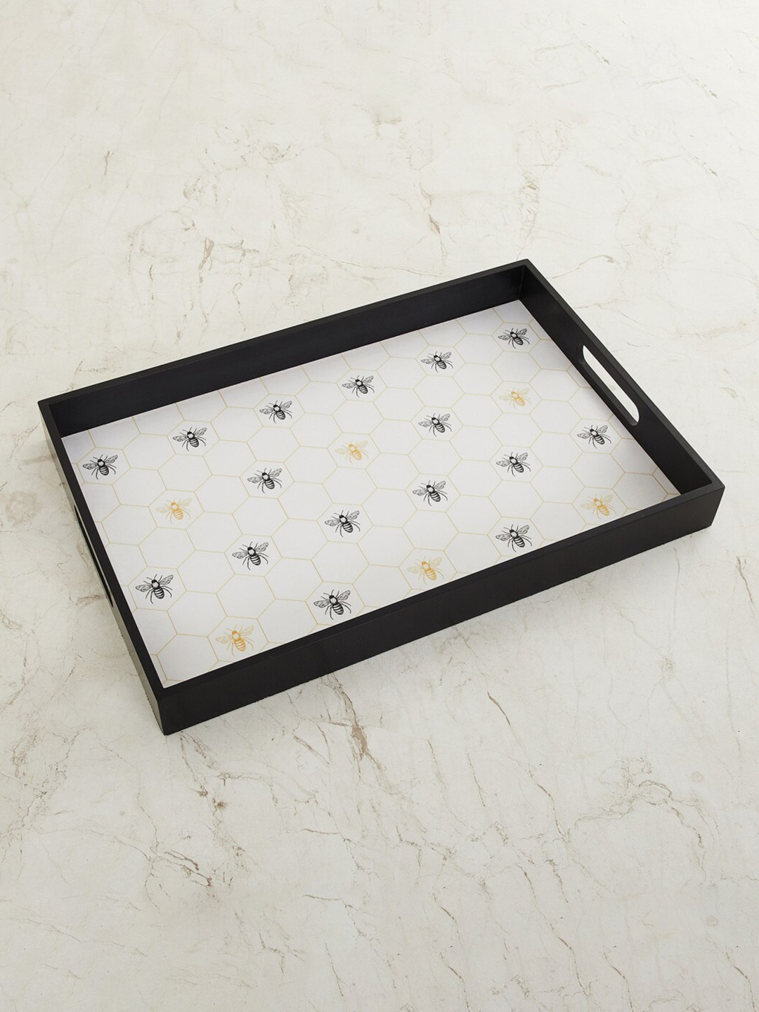 

Home Centre Black & White Honeybee Pueblo Wooden Tray