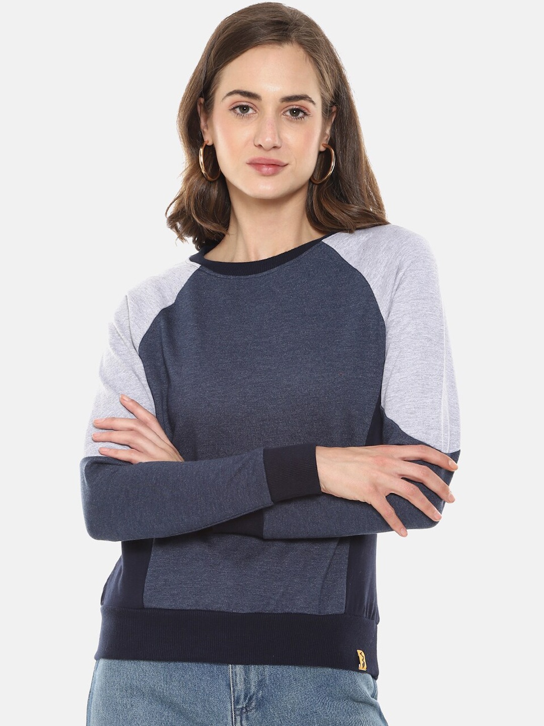 

Campus Sutra Women Blue & Grey Colourblocked Sweatshirt