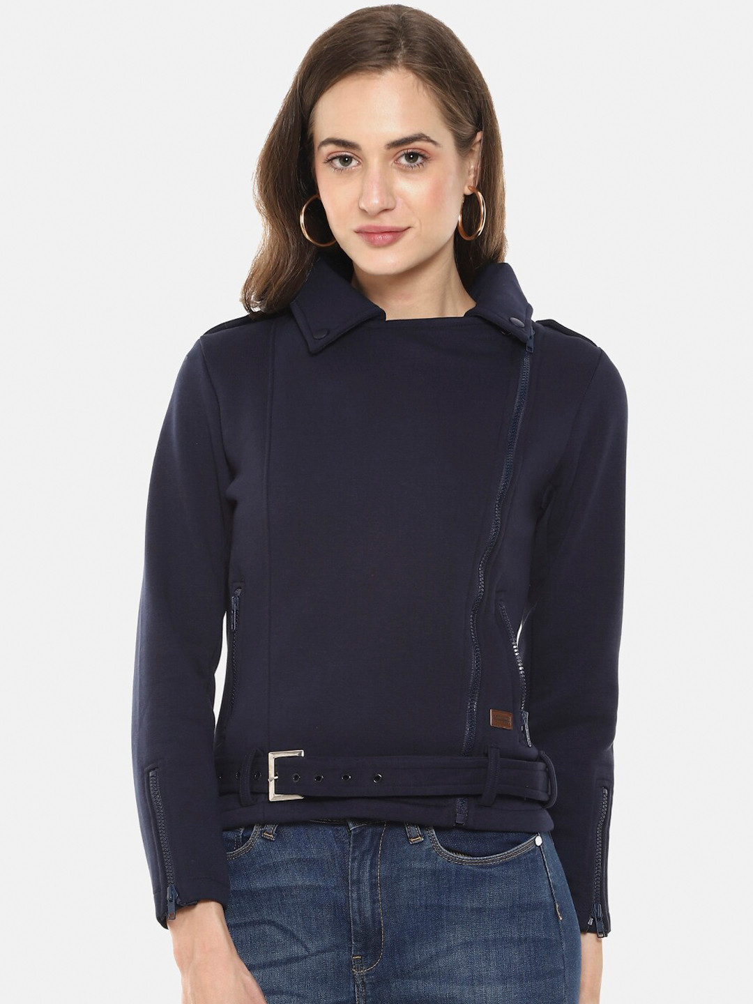 

Campus Sutra Women Navy Blue Windcheater Crop Tailored Jacket