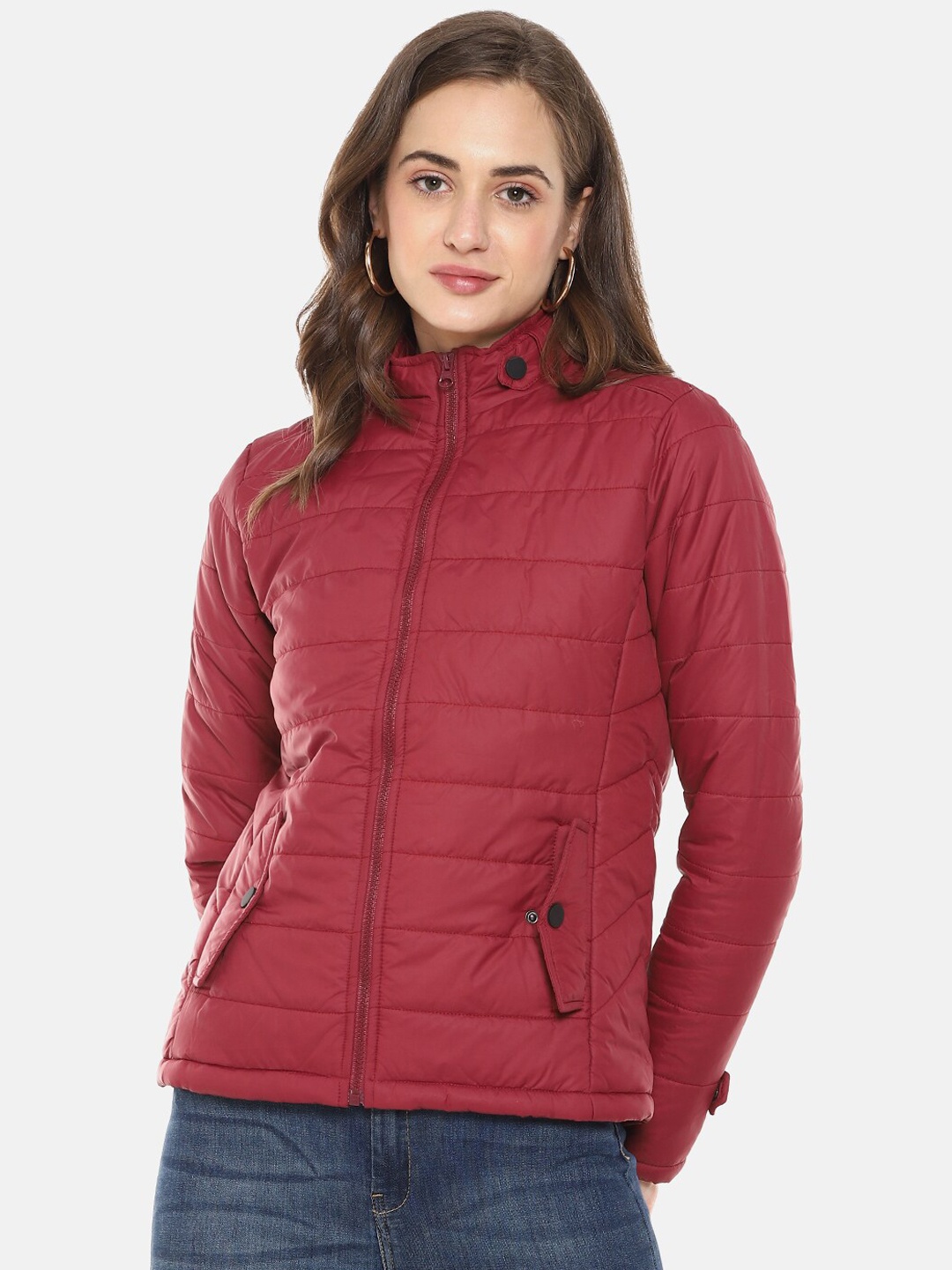 

Campus Sutra Women Maroon Windcheater Quilted Padded Jacket