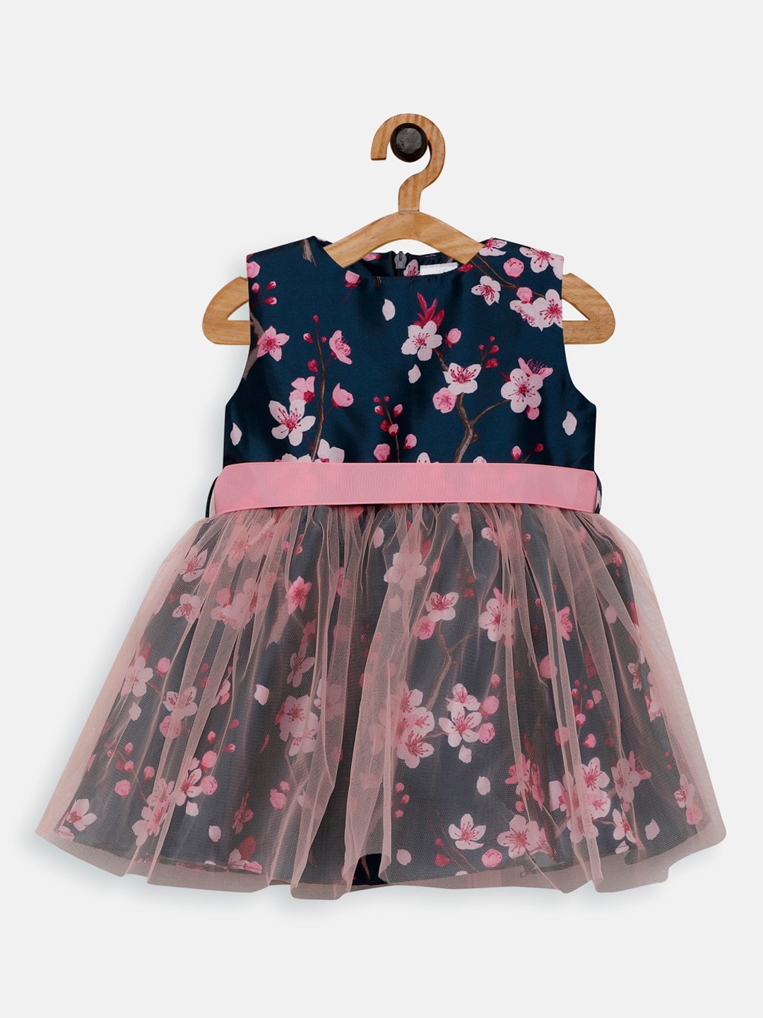 

Aomi Girls Navy Blue & Pink Floral Printed Tulle Dress