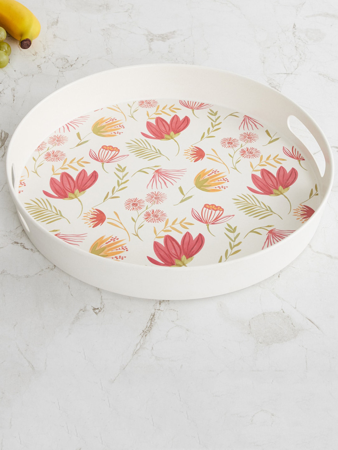 

Home Centre White Printed Bamboo Fibre Ceramic Serving Tray