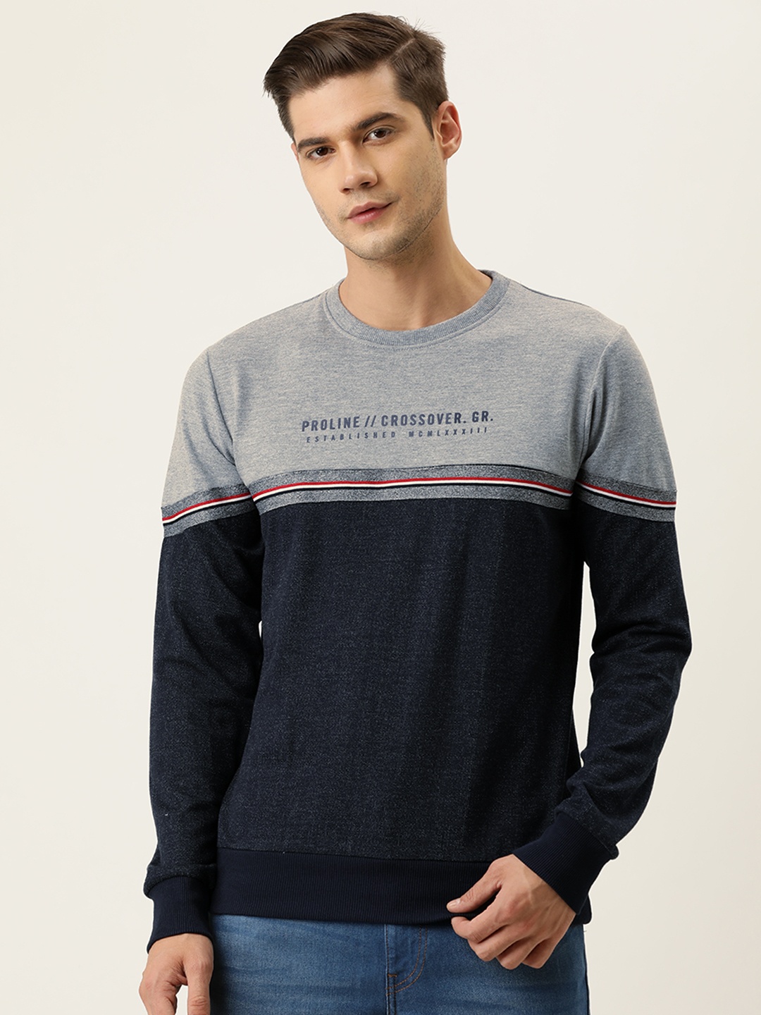 

Proline Active Men Blue & Grey Colourblocked Sweatshirt