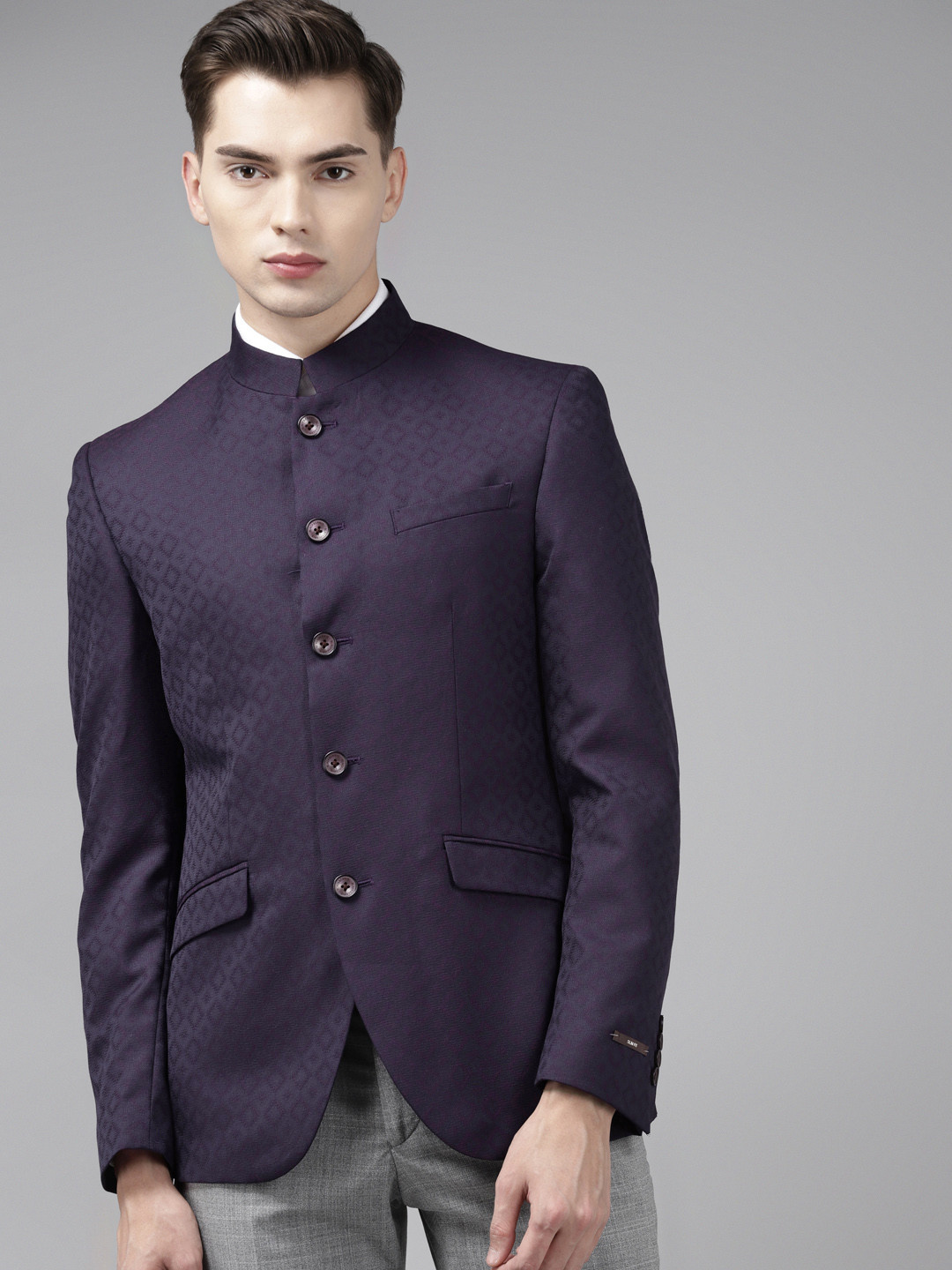 

Blackberrys Men Dark Purple Slim Fit Self-Design Bandhgala