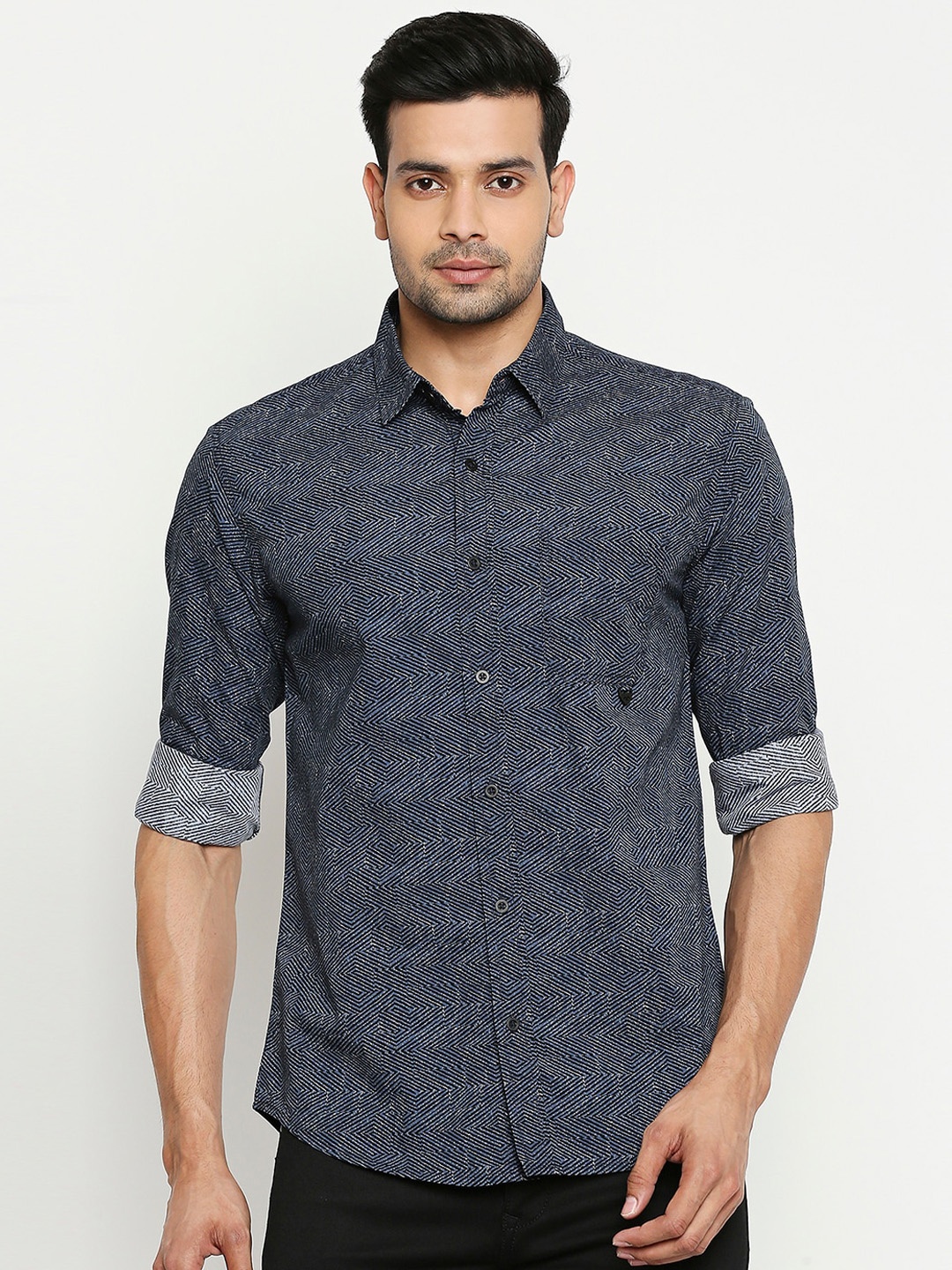

Mufti Men Navy Blue Slim Fit Opaque Printed Casual Shirt