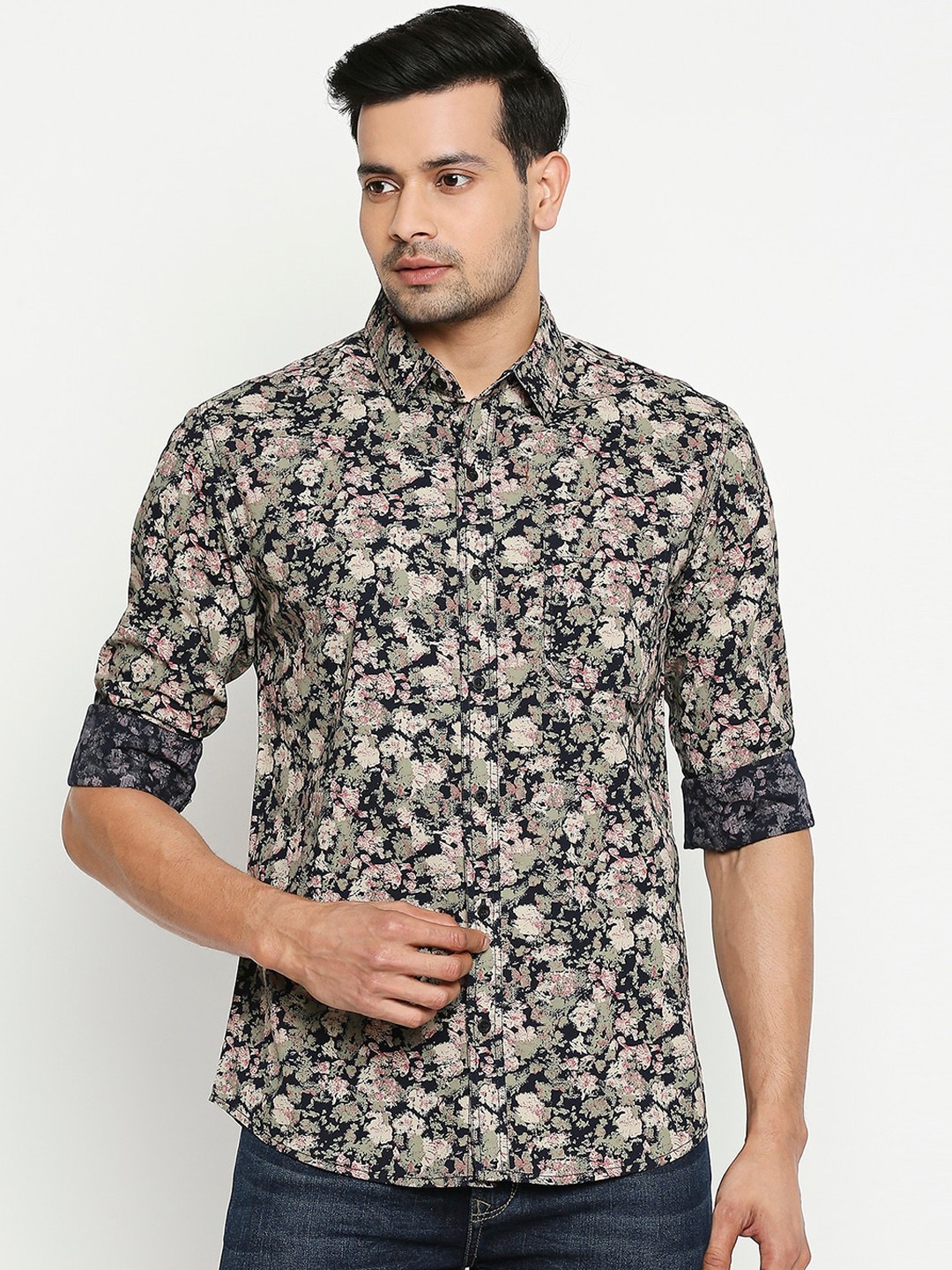 

Mufti Men Navy Blue Slim Fit Opaque Printed Casual Shirt