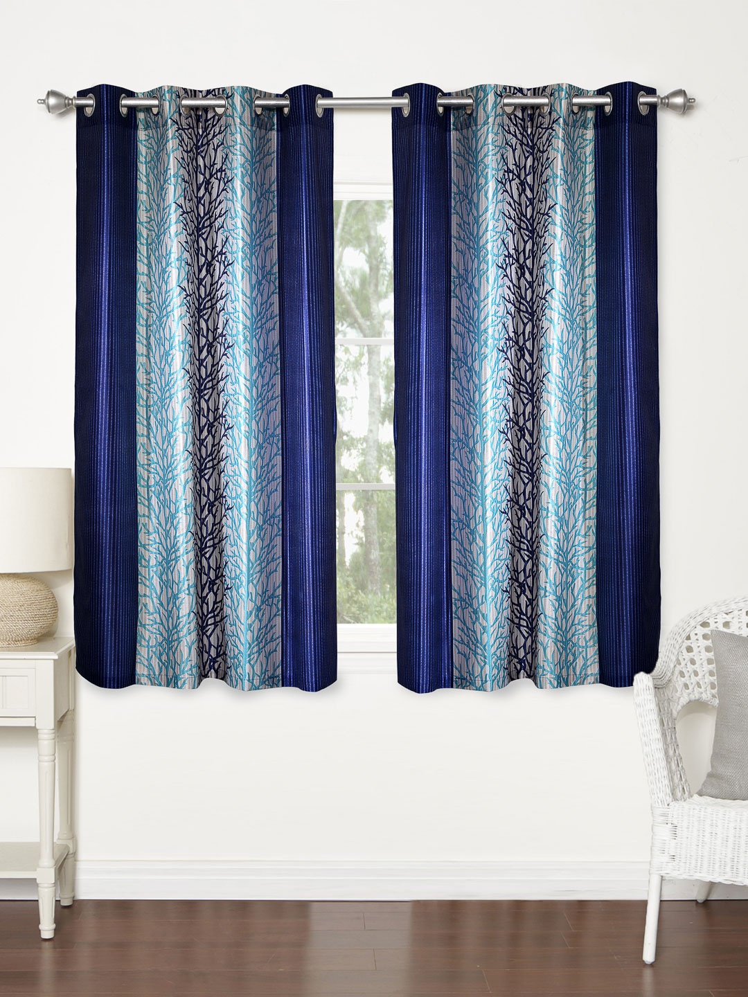 

Home Sizzler Blue Set of 2 Woven Regular Window Curtains