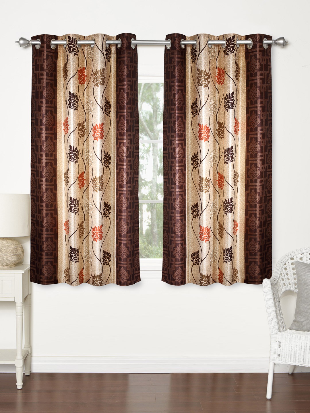 

Home Sizzler Brown Set of 2 Woven Regular Window Curtains