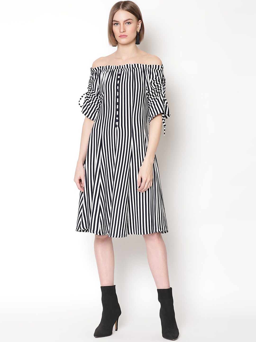 

V2 Value & Variety Navy Blue Striped Off-Shoulder Dress