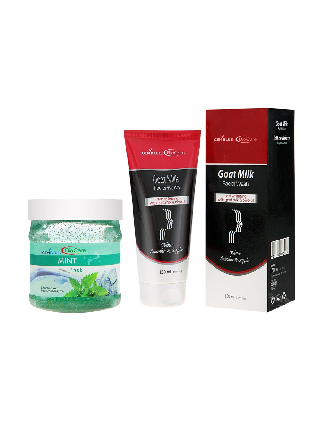 

GEMBLUE BioCare Unisex Mint Scrub, 500ml and Goat Milk Face Wash, 150ml, Multi