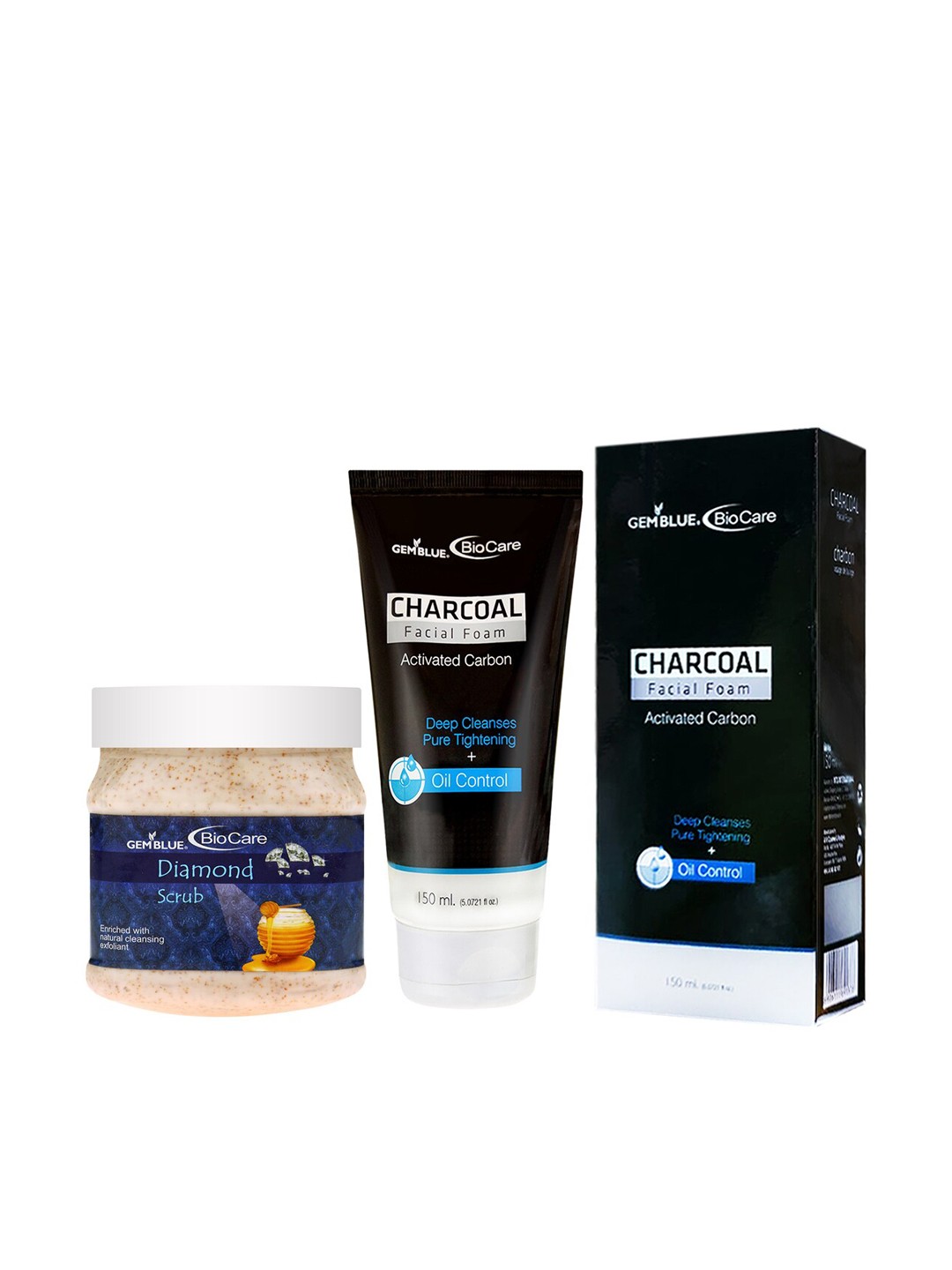 

GEMBLUE BioCare Unisex Diamond Scrub, 500ml and Charcoal Face Wash, 150ml, Multi