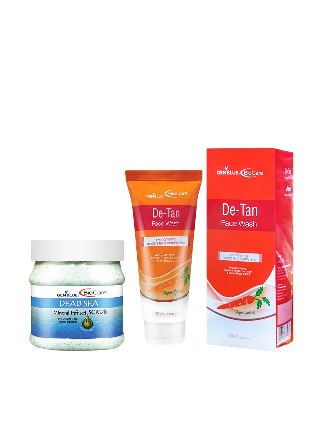 

GEMBLUE BioCare Unisex Dead Sea Scrub, 500ml and De-Tan Face Wash, 150ml, Multi